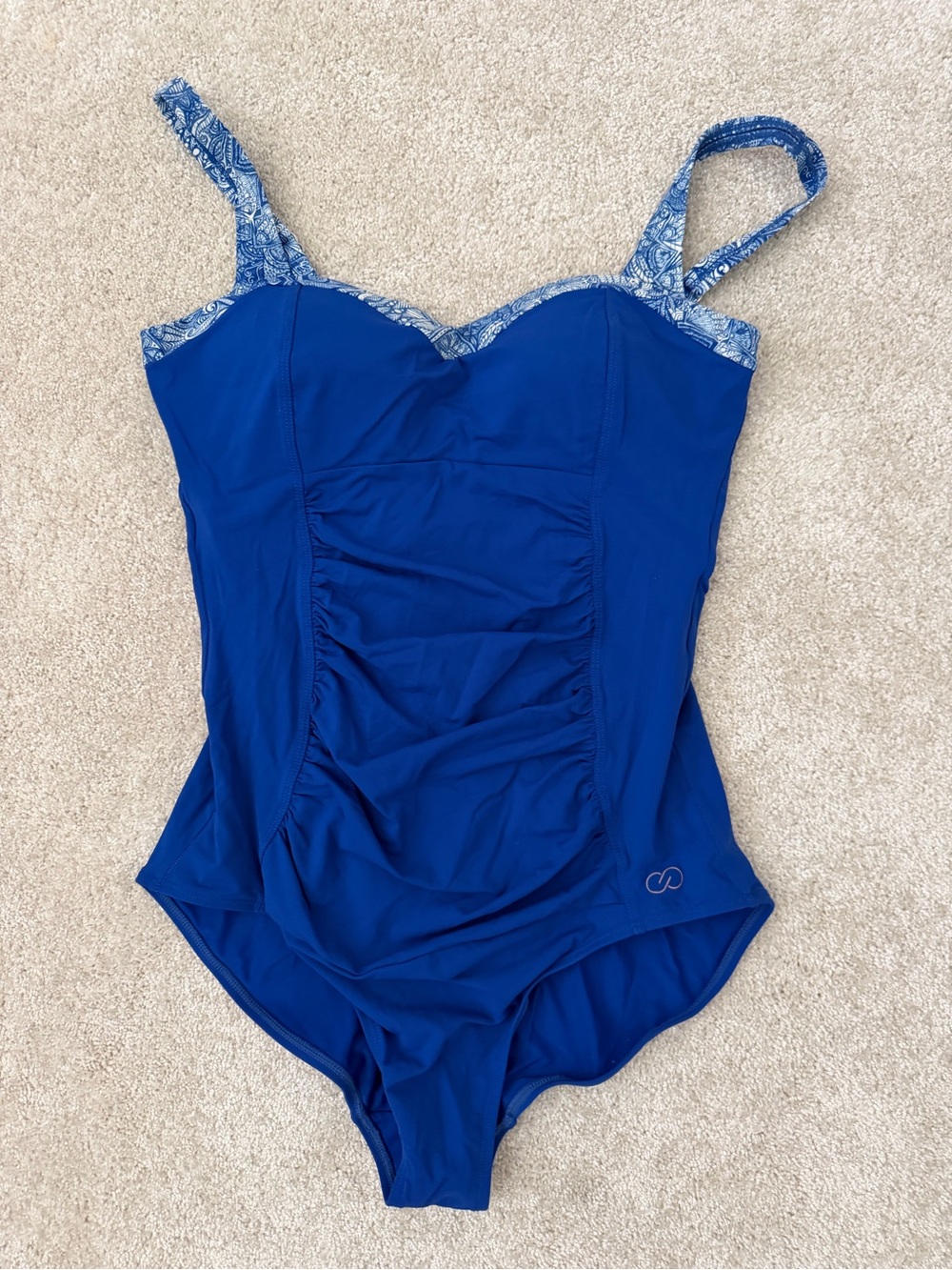 CALIA Royal Blue One-Piece Swimsuit with White Paisley Trim
